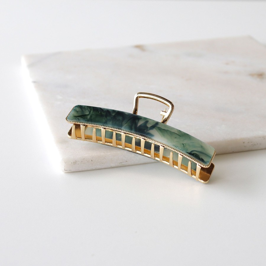 Hair Les Précieuses Pinces Et Barrettes | Gold Metal Hair Clip With Finish - Marble Green