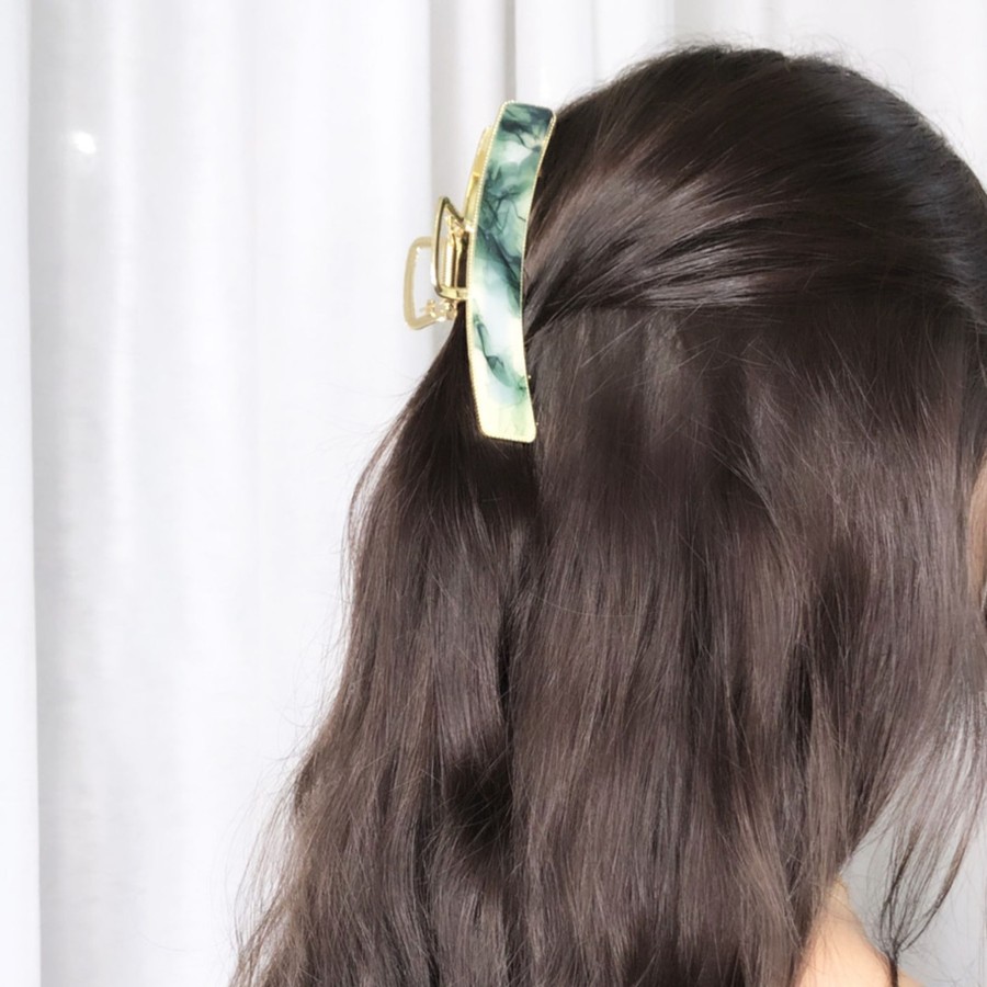 Hair Les Précieuses Pinces Et Barrettes | Gold Metal Hair Clip With Finish - Marble Green