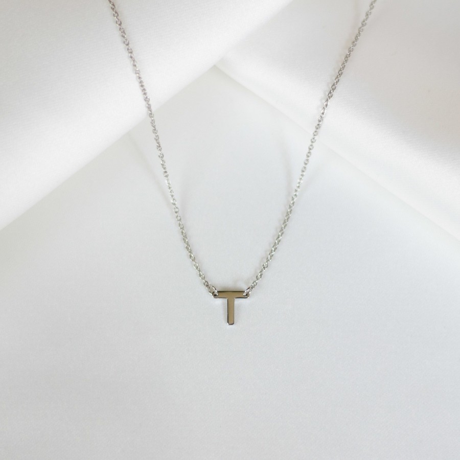 Jewelry Les Précieuses Bijoux | Letter T Pendant Necklace - Silver