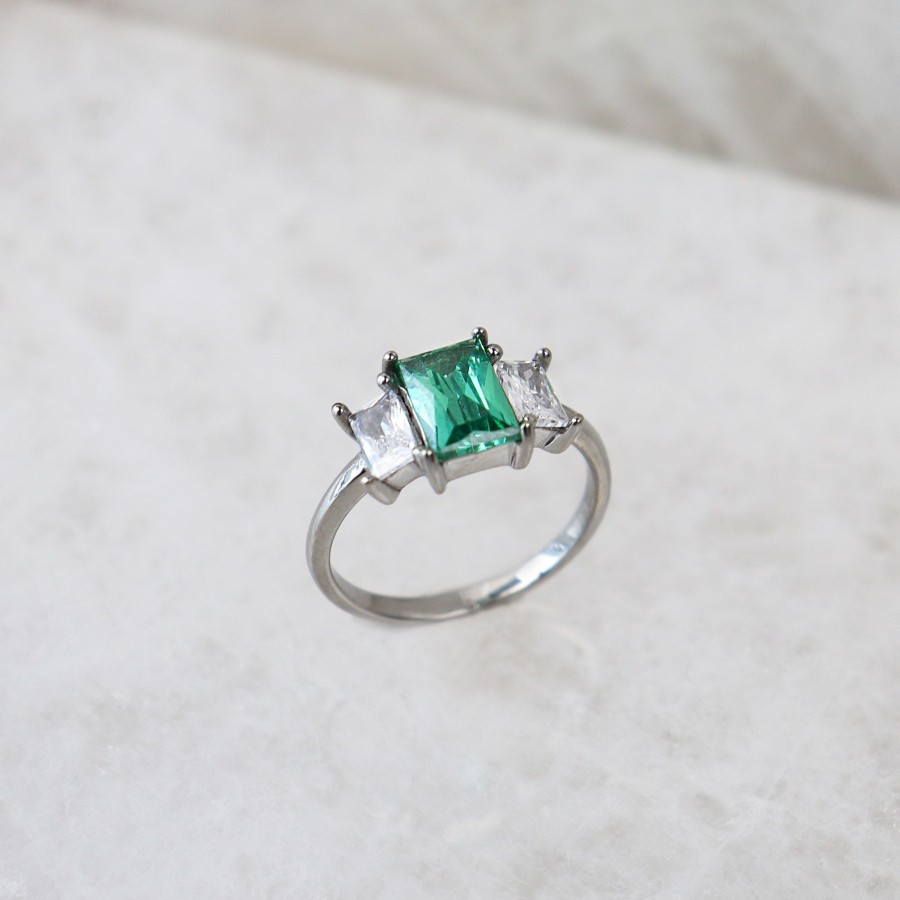 Jewelry Les Précieuses Bijoux | Emerald Baguette Ring - Silver