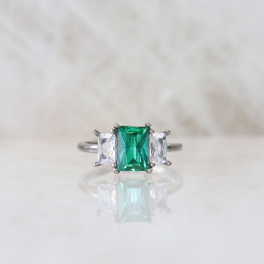 Jewelry Les Précieuses Bijoux | Emerald Baguette Ring - Silver