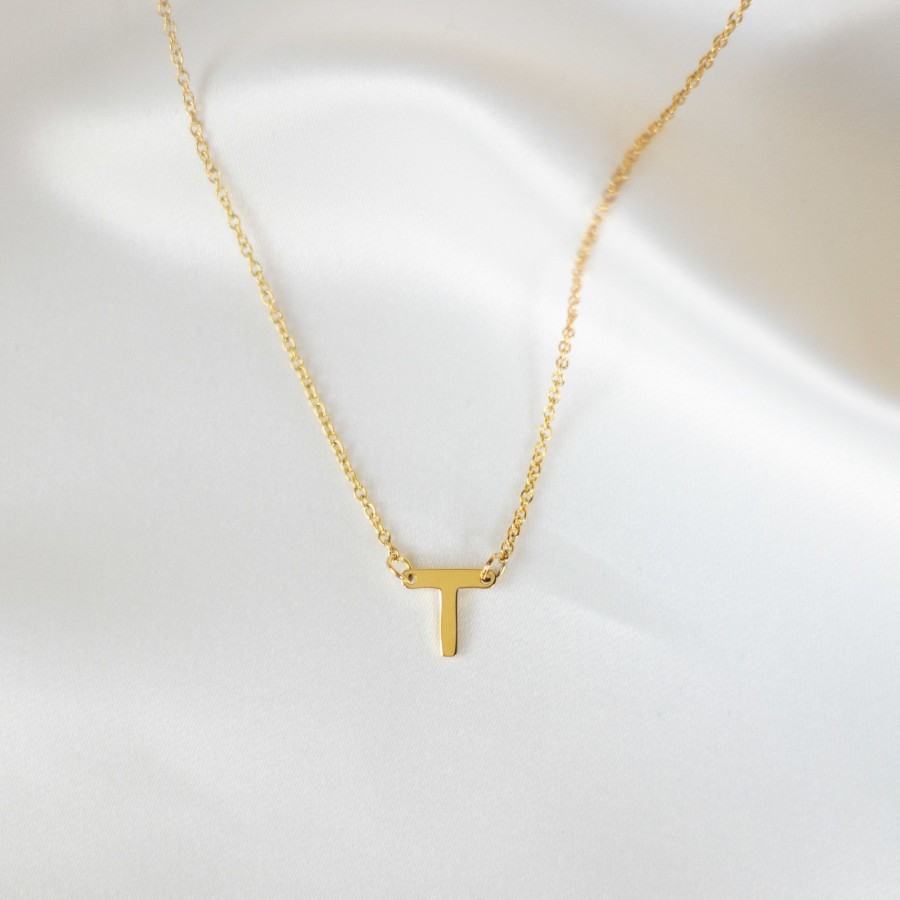 Jewelry Les Précieuses Bijoux | Letter T Pendant Necklace - Gold