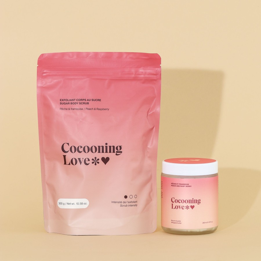 Bath And Body Cocooning Love | Sugar And Whipped Body Butter Exfoliating Duo - Peach And Raspberry