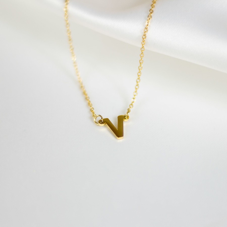 Jewelry Les Précieuses Bijoux | Letter V Pendant Necklace - Gold