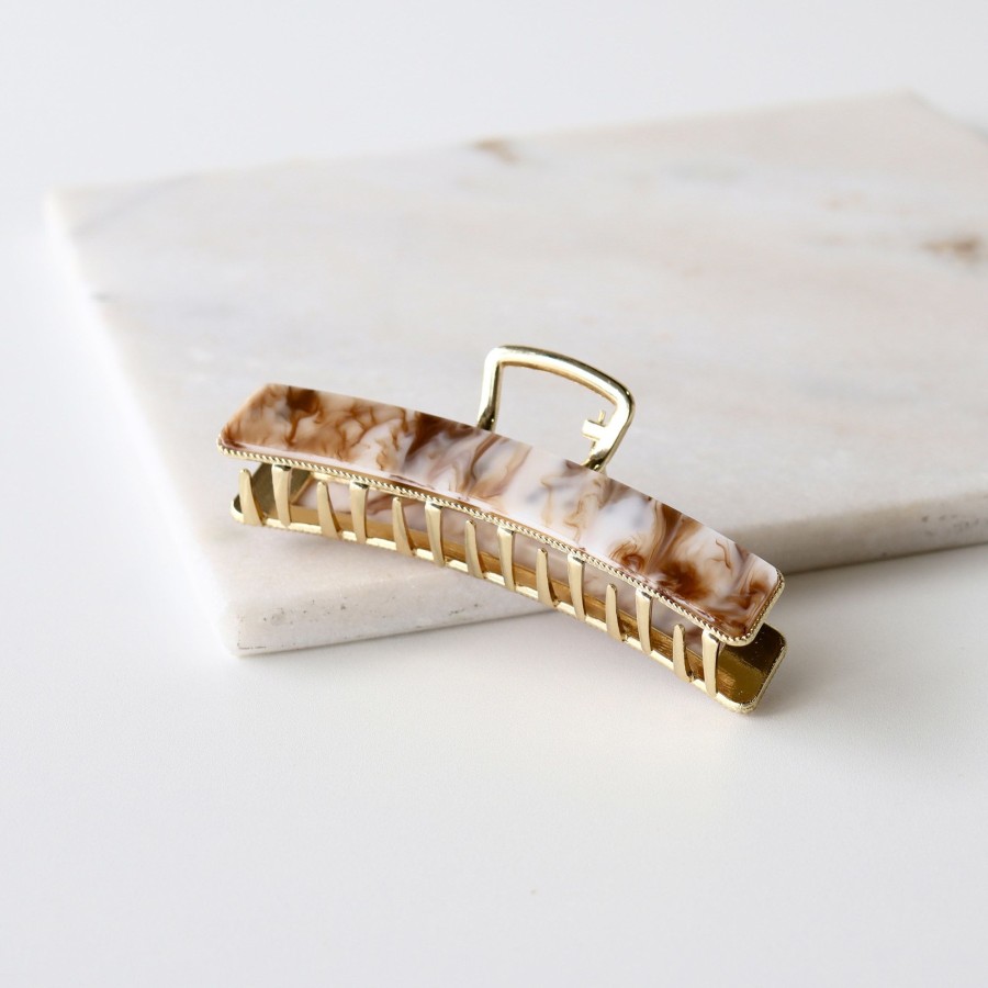 Hair Les Précieuses Pinces Et Barrettes | Gold Metal Hair Clip With Finish - Calacatta Gold Marble