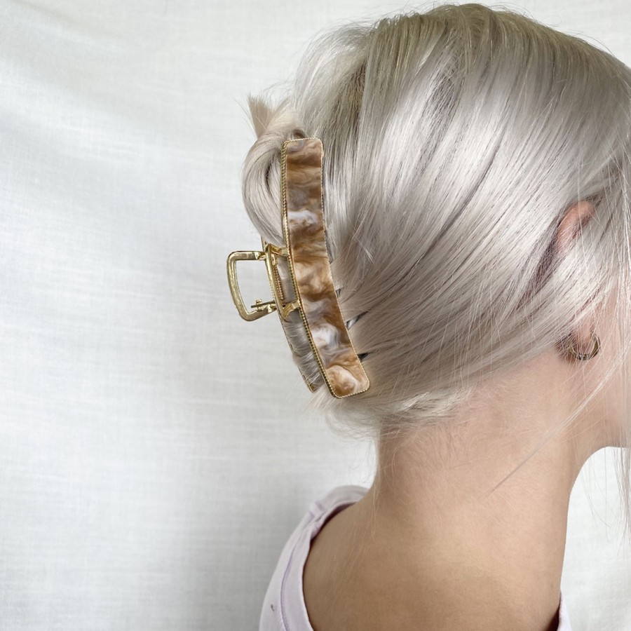 Hair Les Précieuses Pinces Et Barrettes | Gold Metal Hair Clip With Finish - Calacatta Gold Marble