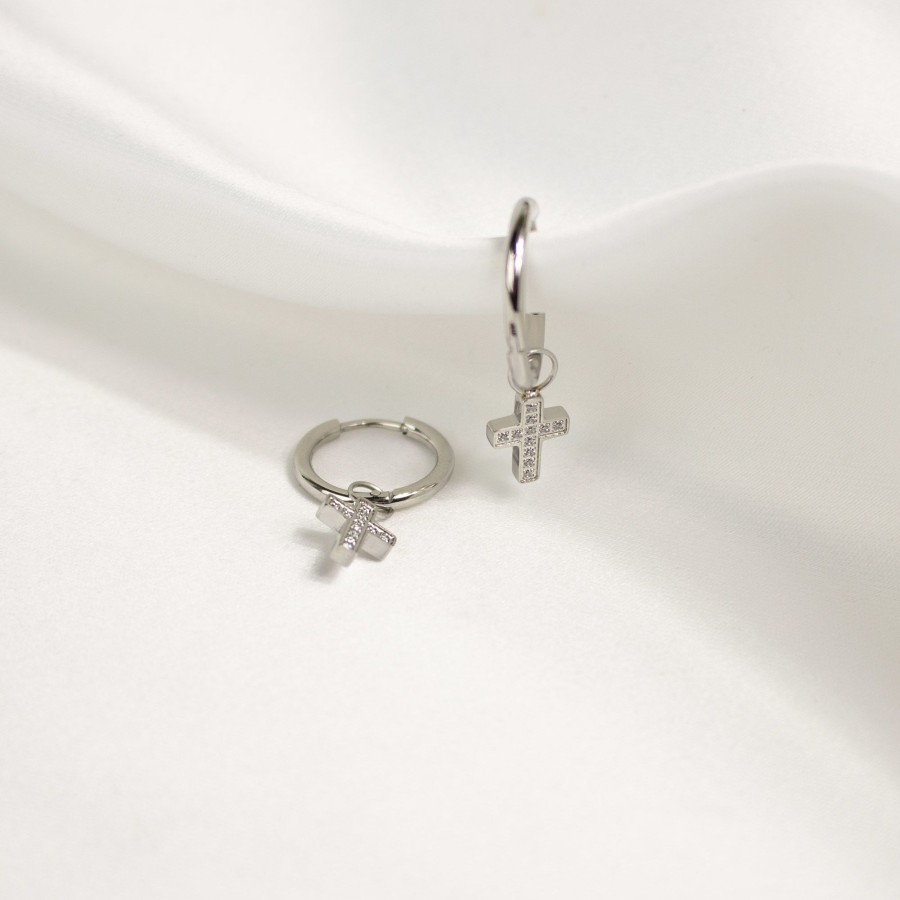 Jewelry Les Précieuses Bijoux | Lotus Cross Earring Charms - Silver