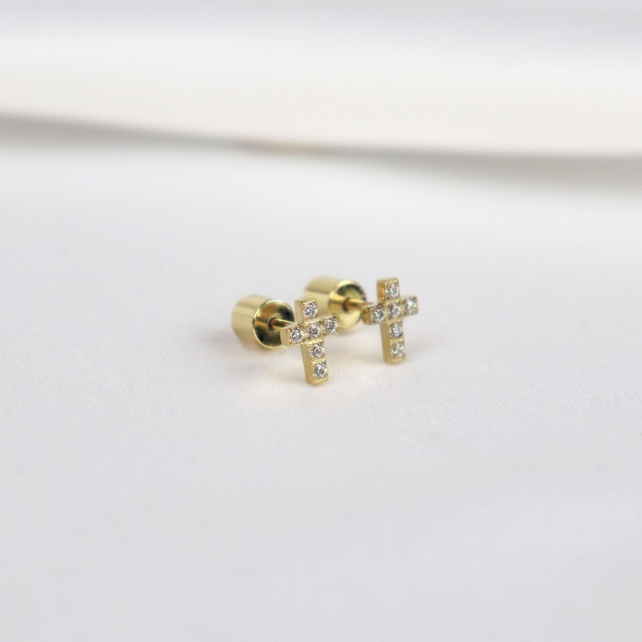 Jewelry Les Précieuses Bijoux | Zircon Cross Stud Earrings