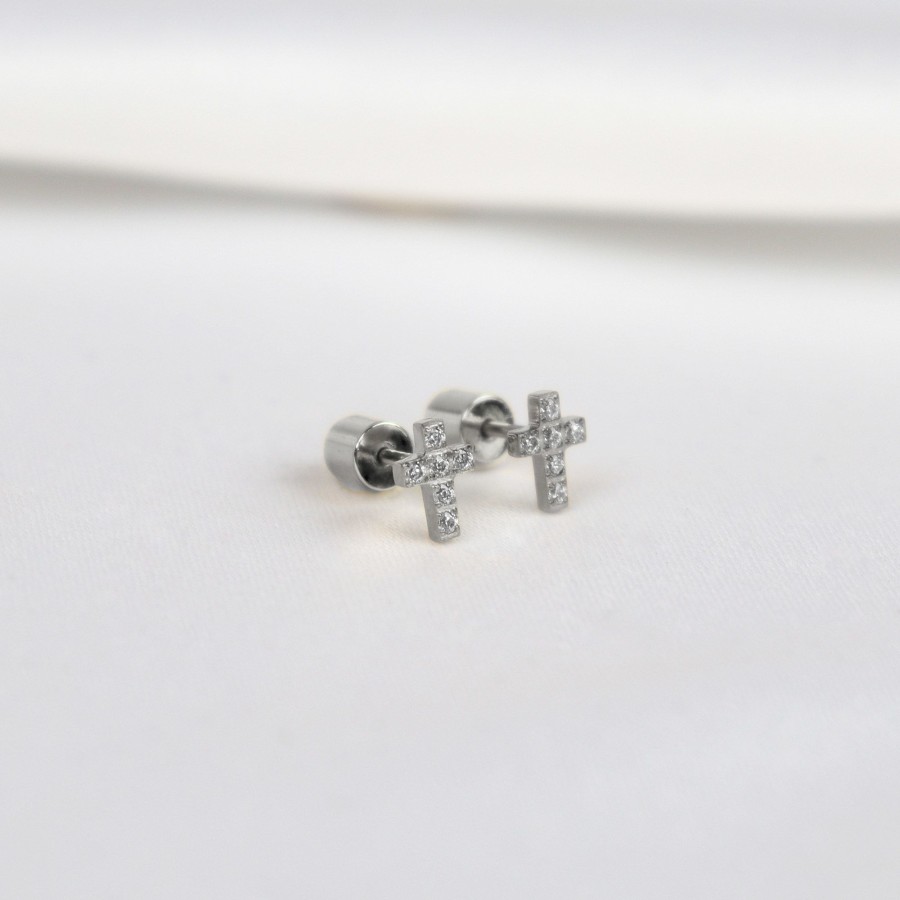 Jewelry Les Précieuses Bijoux | Zircon Cross Stud Earrings