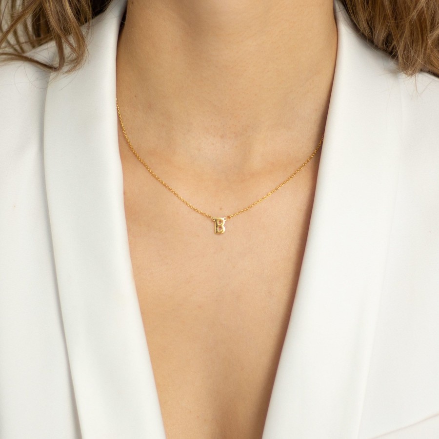 Jewelry Les Précieuses Bijoux | Letter B Pendant Necklace - Gold